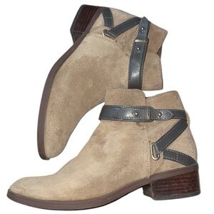 Tommy Hilfiger Tan Suede Boots with Strap, Size 8 1/2